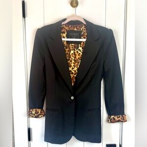 GUESS Y2K Black Blazer Leopard Print Lining Statement Jacket Size L